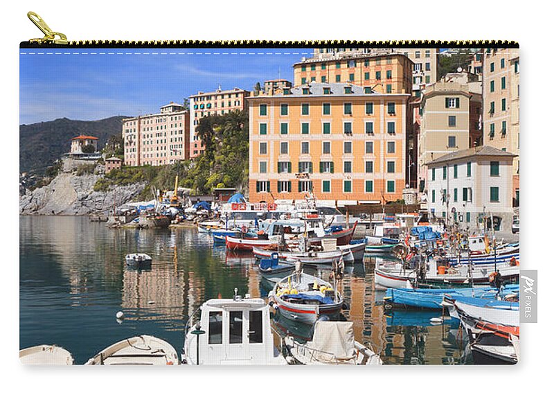Blue Zip Pouch featuring the photograph harbor in Camogli - Italy by Antonio Scarpi