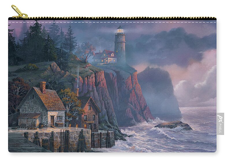 #faatoppicks Zip Pouch featuring the painting Harbor Light Hideaway by Michael Humphries
