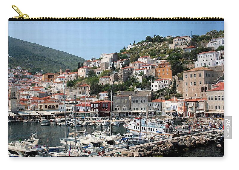 3086 Zip Pouch featuring the photograph Harbor of Hydra by Gordon Elwell