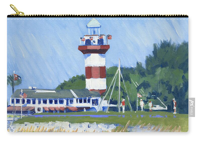 Best Known And Best Loved Landmark Zip Pouch featuring the painting Putting in Harbour Town by Candace Lovely