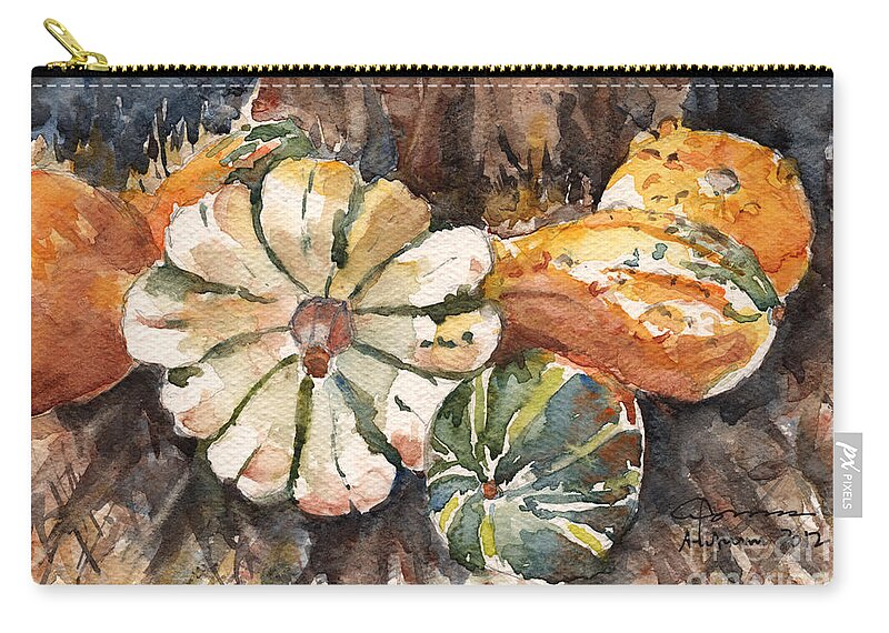 Gourds Zip Pouch featuring the painting Harvest Gourds by Claudia Hafner