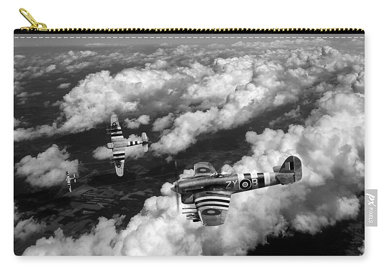 Hawker Typhoon Zip Pouch featuring the photograph Hawker Typhoons diving black and white version by Gary Eason