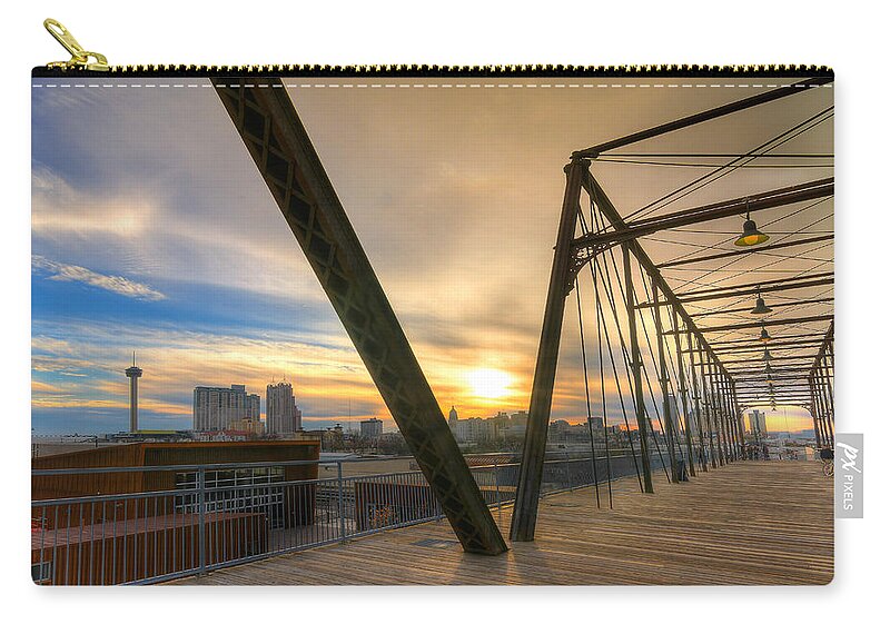 Hays Street Bridge Zip Pouch featuring the photograph Hays Street Bridge at Sunset by Tim Stanley