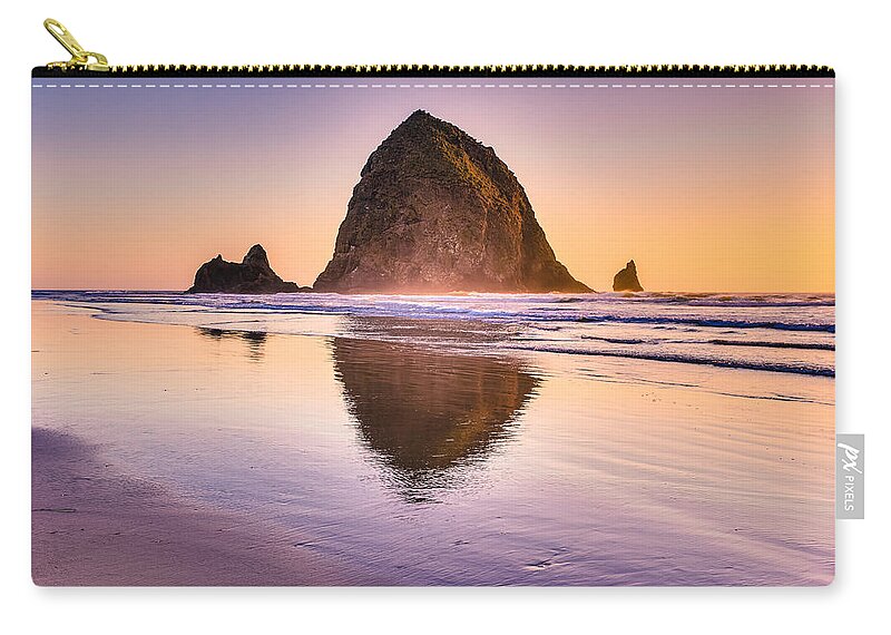 Haystack Rock Carry-all Pouch featuring the photograph Haystack Rock by Adam Mateo Fierro