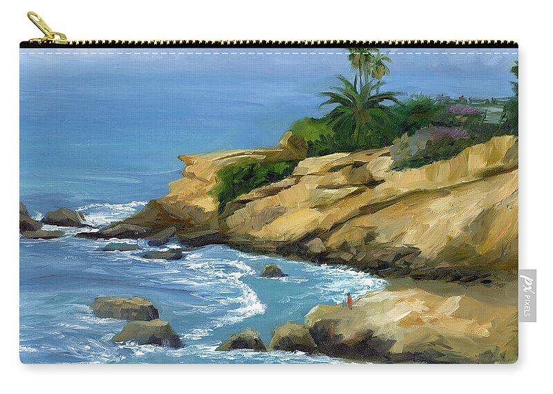 Laguna Beach Zip Pouch featuring the painting Hazy Laguna Morning by Alice Leggett