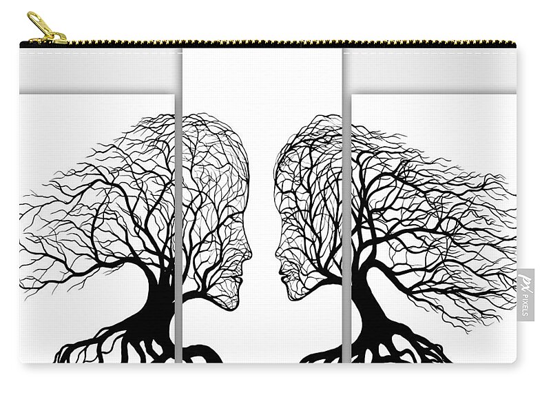 Black And White Painting Zip Pouch featuring the painting He and She in Love triptych acrylic on canvas by Georgeta Blanaru