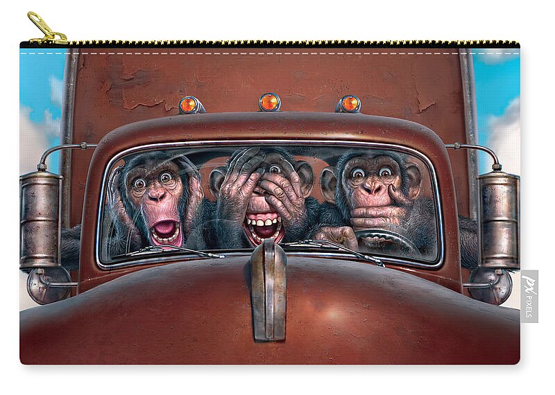 Monkeys Carry-all Pouch featuring the digital art Hear No Evil See No Evil Speak No Evil by Mark Fredrickson