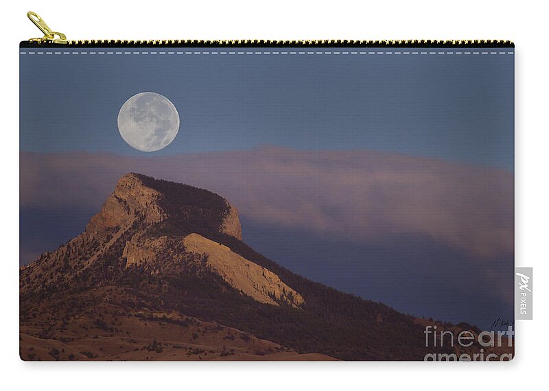 Heart Mountain Zip Pouch featuring the photograph Heart Mountain And Full Moon-Signed-#0325 by J L Woody Wooden