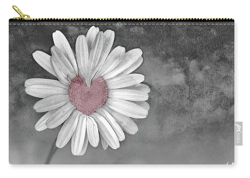 Heart Of A Daisy Zip Pouch featuring the photograph Heart Of A Daisy by Linda Sannuti