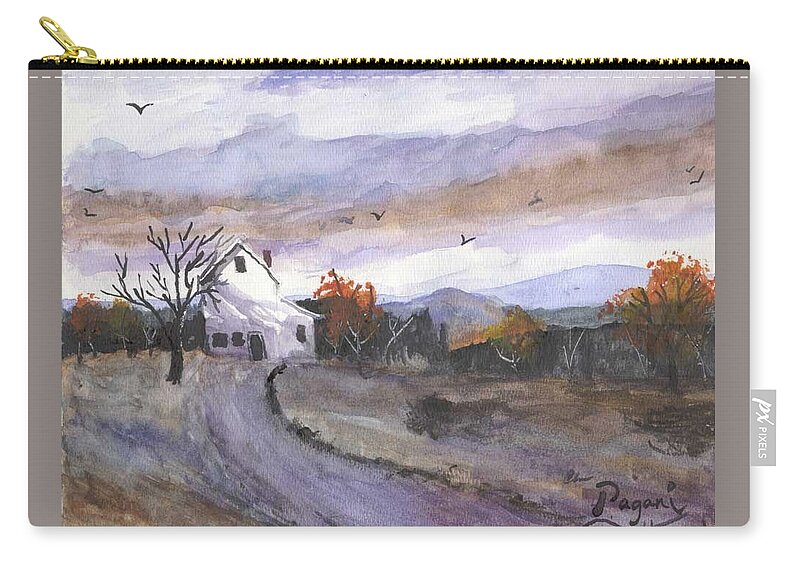 Watercolor Zip Pouch featuring the painting Hebo Farmhouse by Chriss Pagani