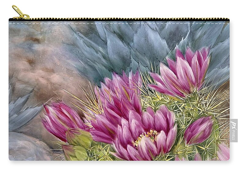 Cactus Zip Pouch featuring the painting Hedgehog in Bloom by Summer Celeste