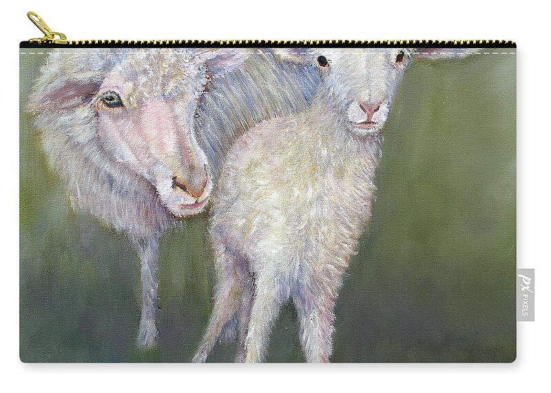 Lamb Zip Pouch featuring the painting Hello World by Loretta Luglio