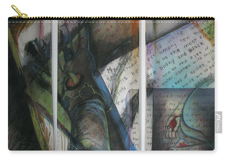 Her Song Is A 3 Canvas Piece With Oil Paint Zip Pouch featuring the mixed media Her Song by Carrie Maurer