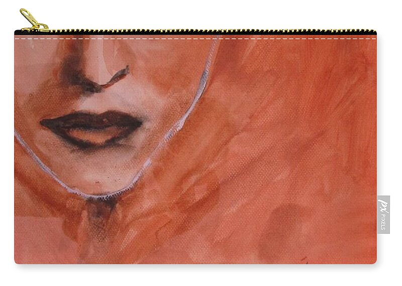 Portrait Zip Pouch featuring the painting Looking To Her Soul by Jarmo Korhonen aka Jarko