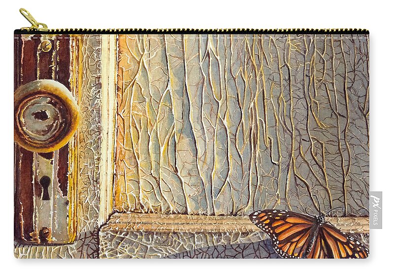 Monarch Zip Pouch featuring the painting Her Wings Were Kissed by the Sun by Greg and Linda Halom