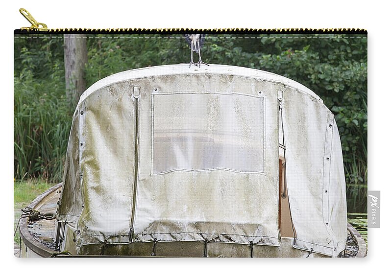 Heron Zip Pouch featuring the photograph Heron perched on boat by Simon Bratt