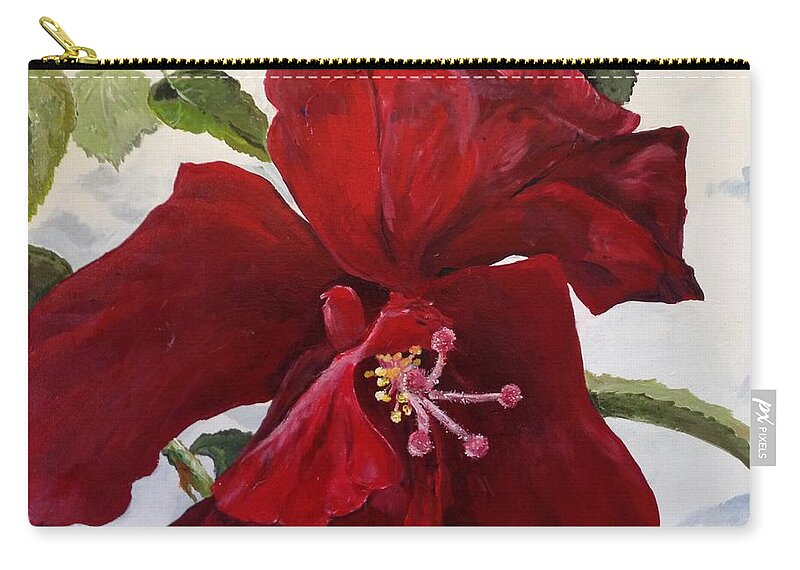 Flower Zip Pouch featuring the painting Double Hibiscus by Alan Lakin