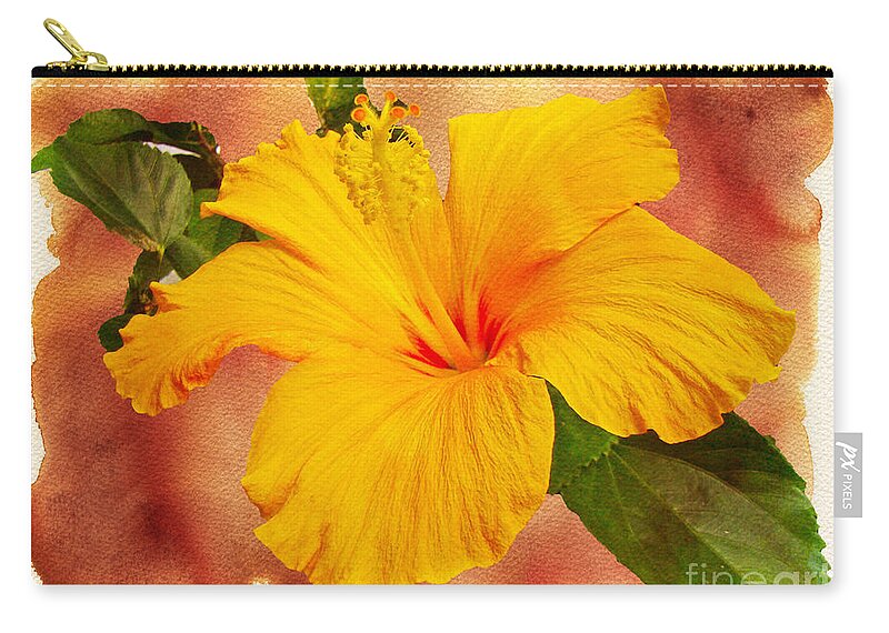 Hibiscus Zip Pouch featuring the photograph Hibiscus - Mango Sunshine by Carol Senske