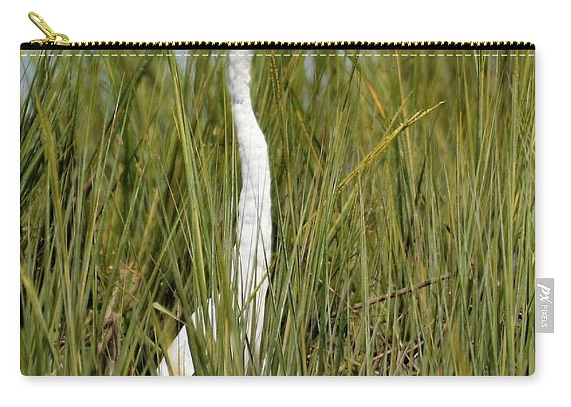 Egret Zip Pouch featuring the photograph Hidden In The Marsh Grasses by Kathy Baccari