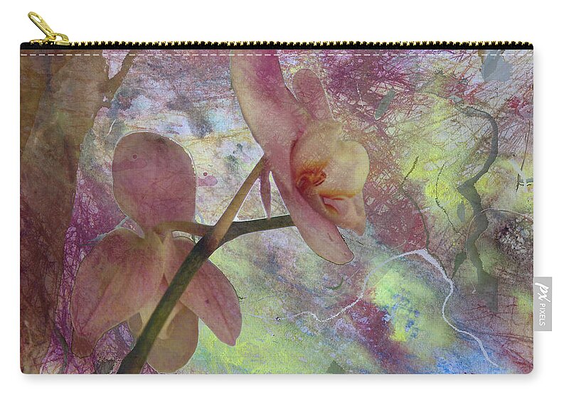Mixed Media Zip Pouch featuring the mixed media Hidden Orchid by Donna Walsh