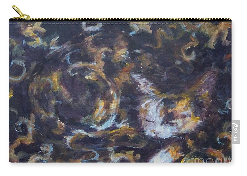 Cat Zip Pouch featuring the painting Hide and Seek by Deborah Smith