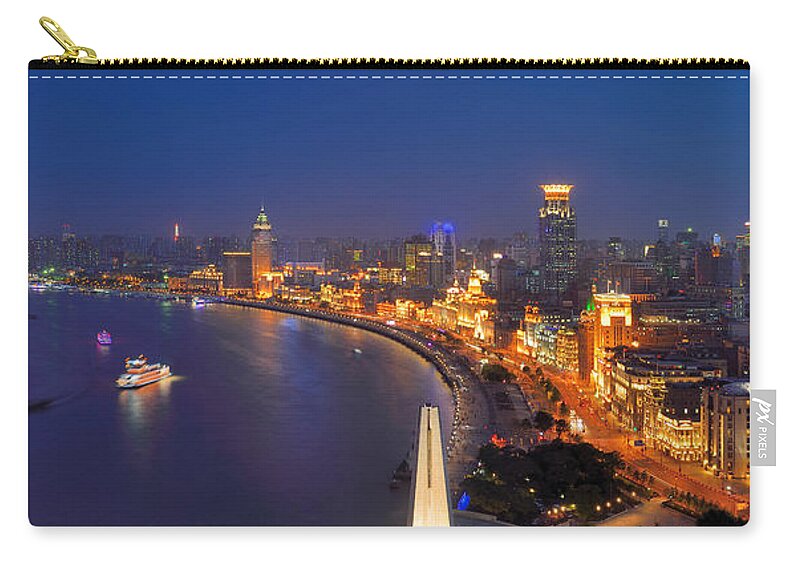 Tranquility Zip Pouch featuring the photograph High Angle Night View Of The Bund In by Wei Fang