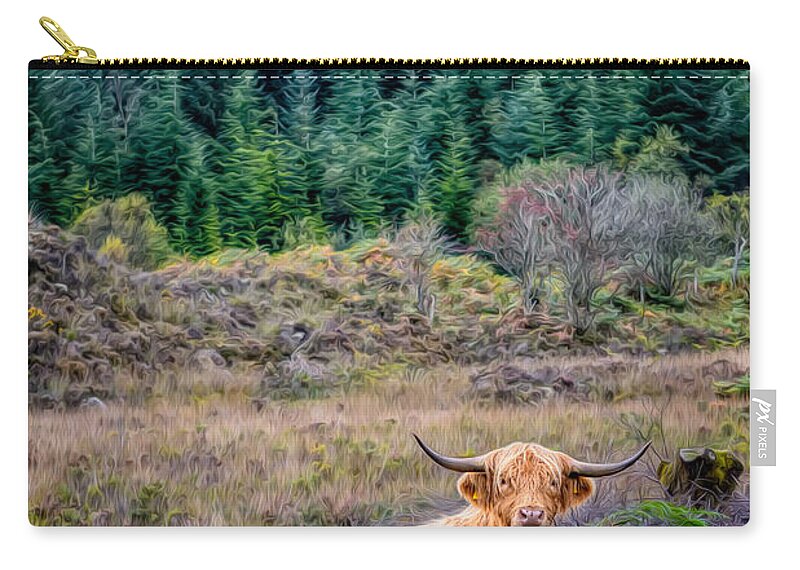 Hdr Zip Pouch featuring the photograph Highland Cow by Adrian Evans
