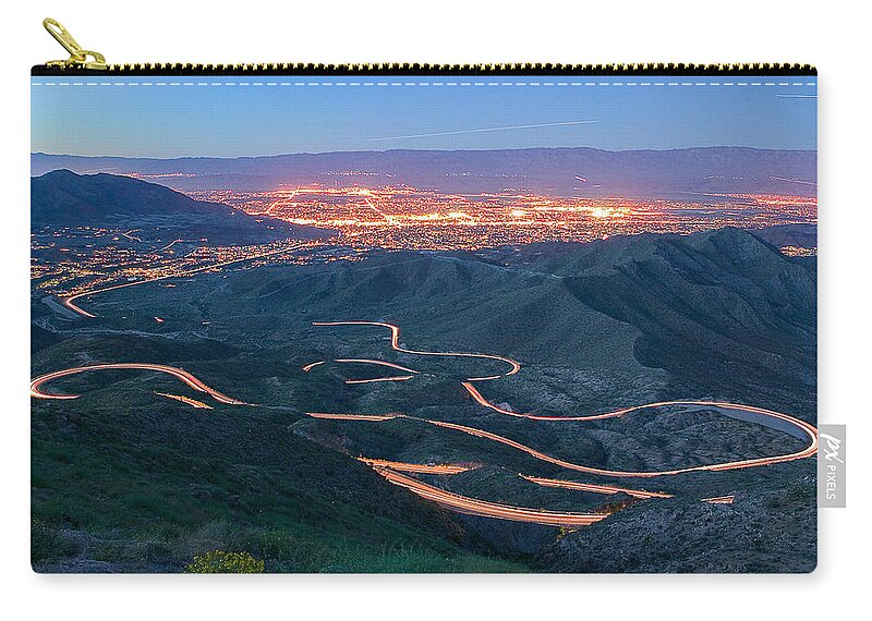 Coachella Zip Pouch featuring the photograph Highway 74 Palm Desert CA Vista Point Light Painting by Scott Campbell