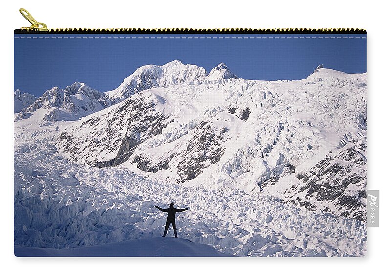 Feb0514 Zip Pouch featuring the photograph Hiker At Upper Fox Glacier Westland Np by Tui De Roy