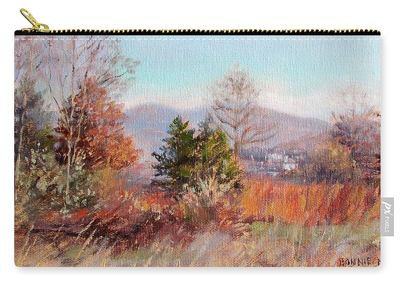 Bonnie Mason Zip Pouch featuring the painting Hill Top View- in Autumn by Bonnie Mason