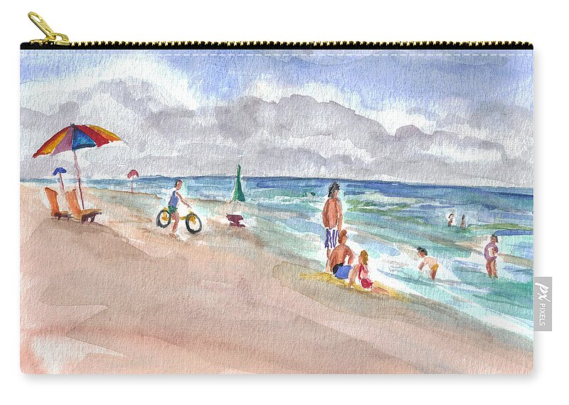 Hilton Zip Pouch featuring the painting Hilton Beach Play by Clara Sue Beym