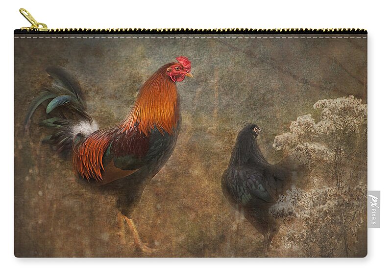 Rooster Zip Pouch featuring the photograph Him and His Chick by Kathy Clark