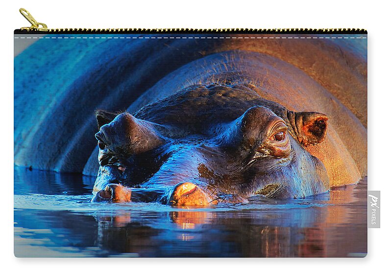Hippopotamus Zip Pouch featuring the photograph Hippopotamus at sunset by Johan Swanepoel
