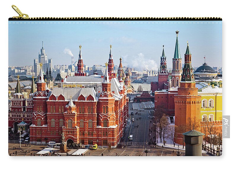 Clock Tower Zip Pouch featuring the photograph Historical Museum, Red Square And by Mordolff