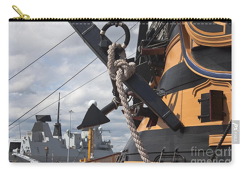 Hms Diamond Zip Pouch featuring the photograph HMS Diamond and HMS Victory by Terri Waters