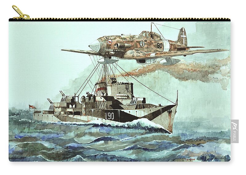 Wwii Zip Pouch featuring the painting HMS Ledbury by Ray Agius