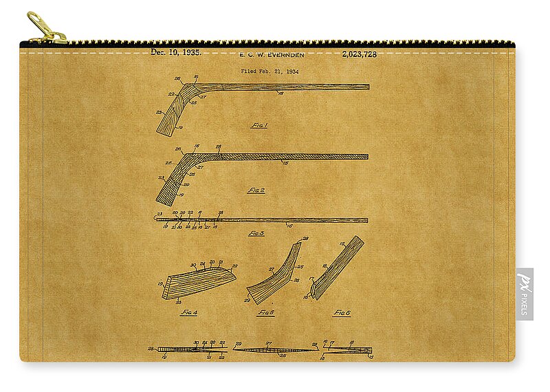 Hockey Zip Pouch featuring the photograph Hockey Stick Patent 1 by Andrew Fare