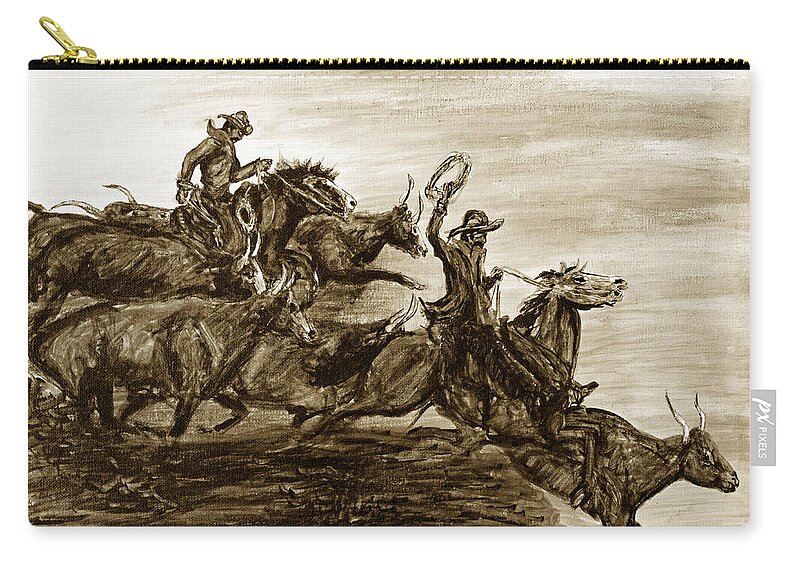 Texas Zip Pouch featuring the drawing Hol-ly Cow #1 by Erich Grant