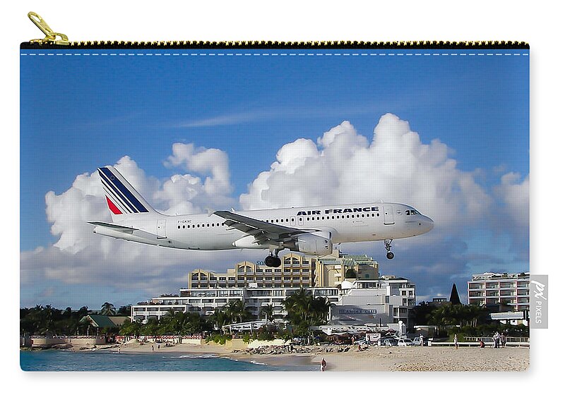 Princess Juliana International Airport Zip Pouch featuring the photograph Hold On by Karen Wiles