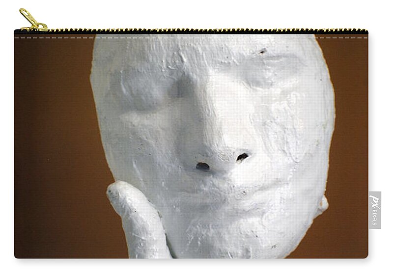 Face Zip Pouch featuring the sculpture Holding onto his facade by Meganne Peck
