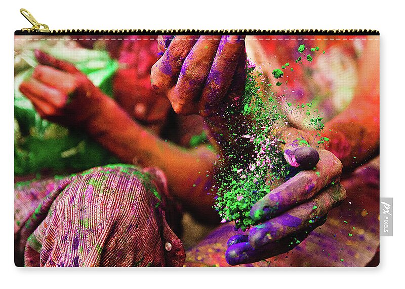 Hinduism Zip Pouch featuring the photograph Holi Hands by Gulfu Photography