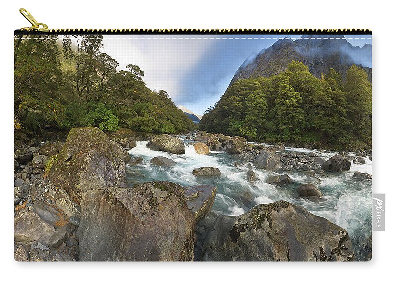 00463431 Zip Pouch featuring the photograph Hollyford River Fjordland NP by Yva Momatiuk John Eastcott