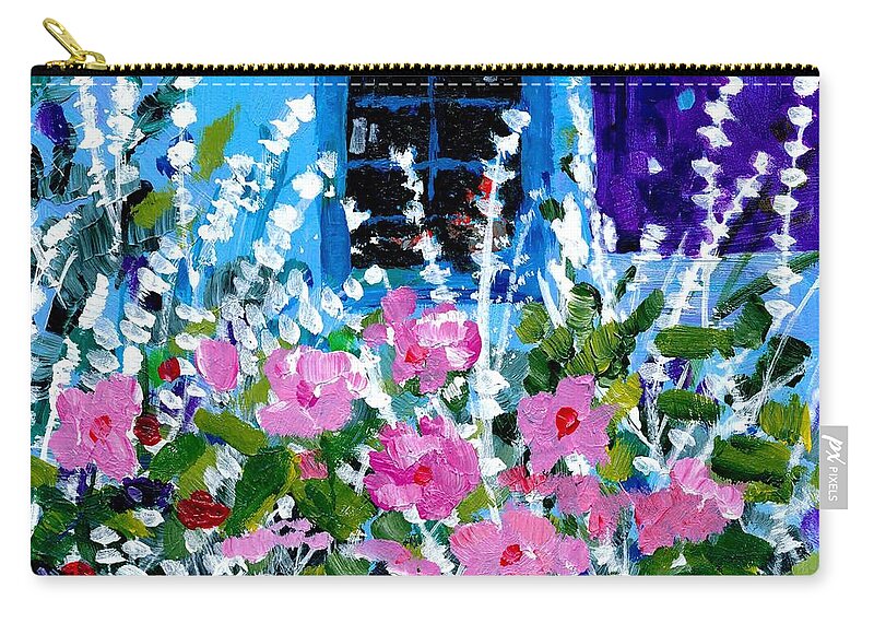 Flowers Zip Pouch featuring the painting Hollyhock Alley by Adele Bower
