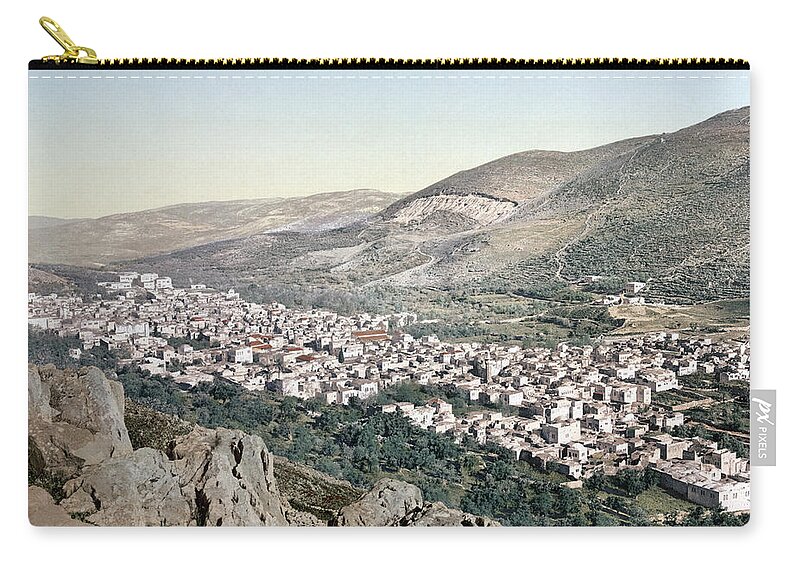 1895 Zip Pouch featuring the painting Holy Land Nablus by Granger