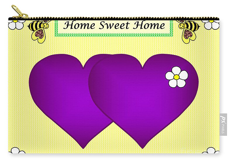 Home Sweet Home Zip Pouch featuring the digital art Home Sweet Home Purple Hearts 1 by Geraldine Cote
