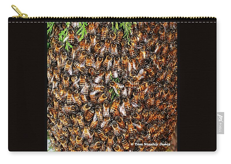 Honey Bee Swarm Zip Pouch featuring the photograph Honey Bee Swarm by Tom Janca