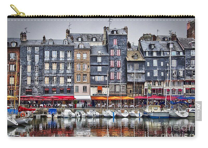 Honfleur Zip Pouch featuring the photograph Old harbor of Honfleur, Normandy, France by Delphimages Photo Creations