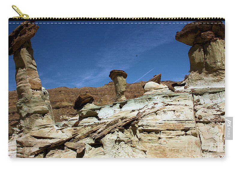 Wahweap Hoodoos Zip Pouch featuring the photograph Hoodoo Trio by Adam Jewell