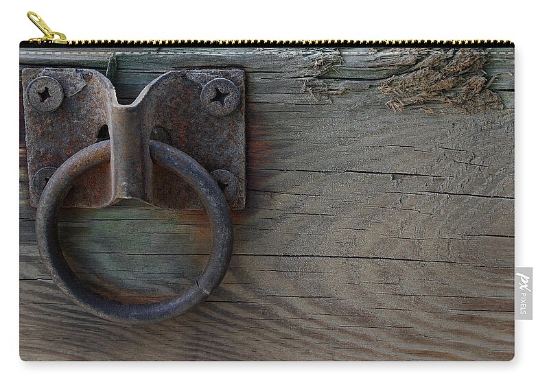 Hook Zip Pouch featuring the photograph Hooked on Wood by Karen Harrison Brown