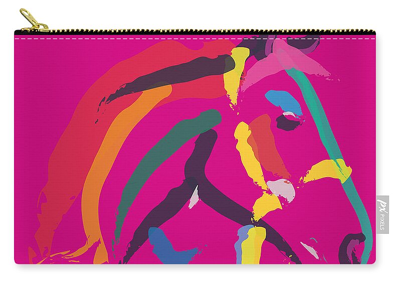 Horse Portrait Carry-all Pouch featuring the painting Horse - Colour me strong by Go Van Kampen